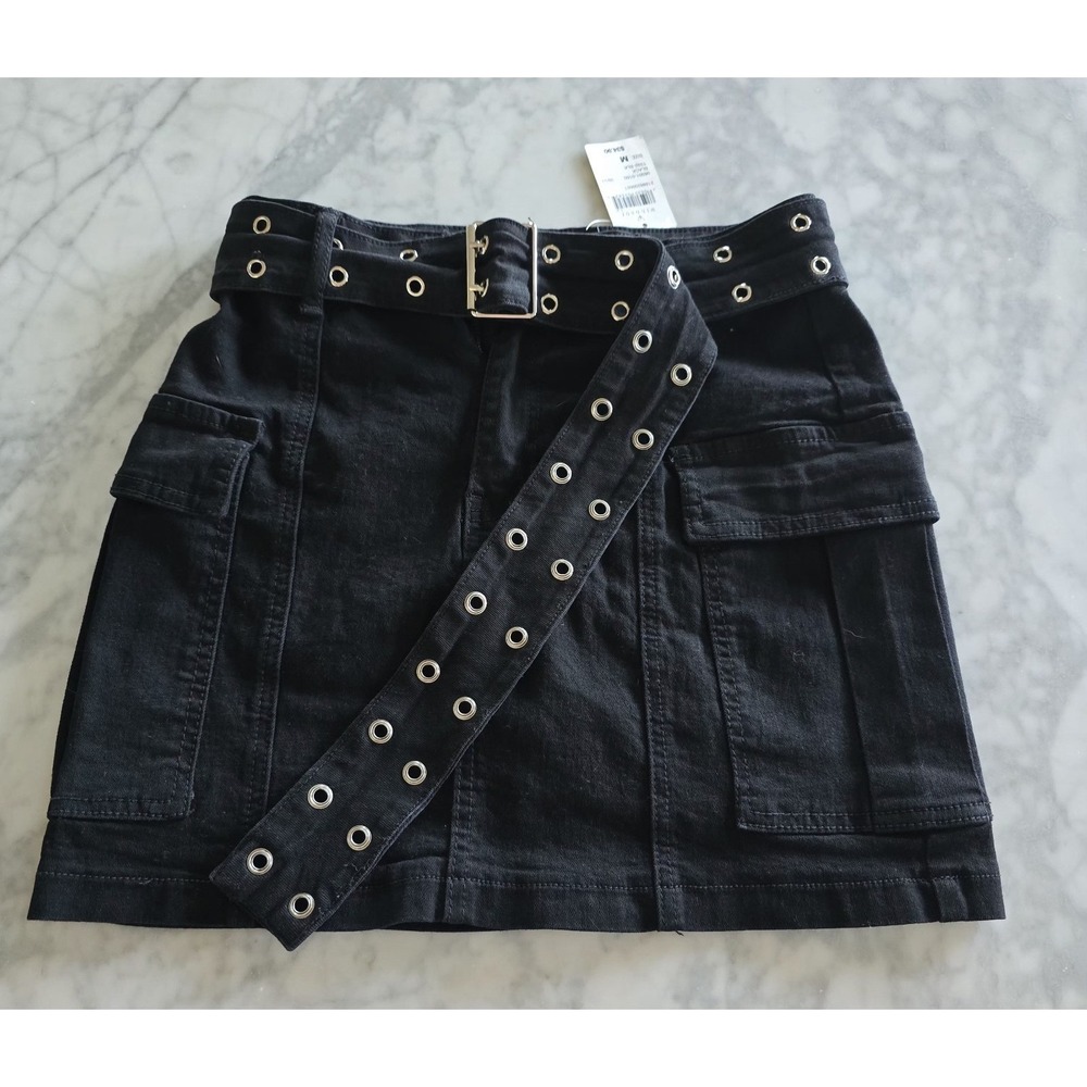 Windsor Women's Juniors Black Belted Denim Cargo Skirt New Tag